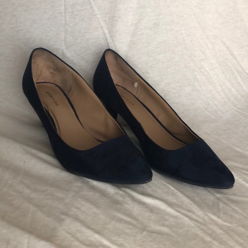 Attention Navy Micro Suede Pointed Heels